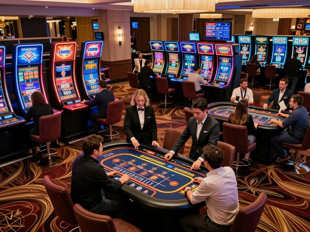 壹發娛樂 players enjoying the excitement of an online casino roulette game with vibrant lighting.