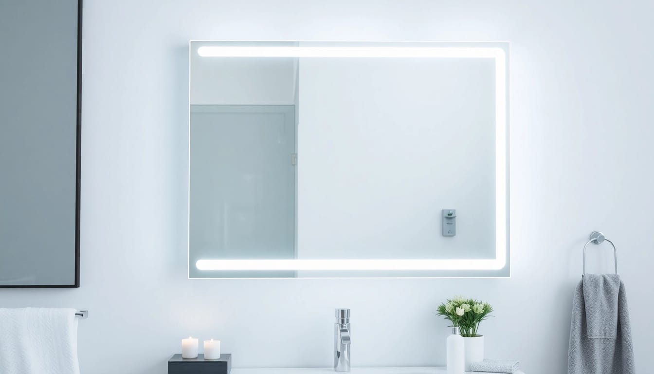Transform your space with a stylish mirror and led lights enhancing modern decor.