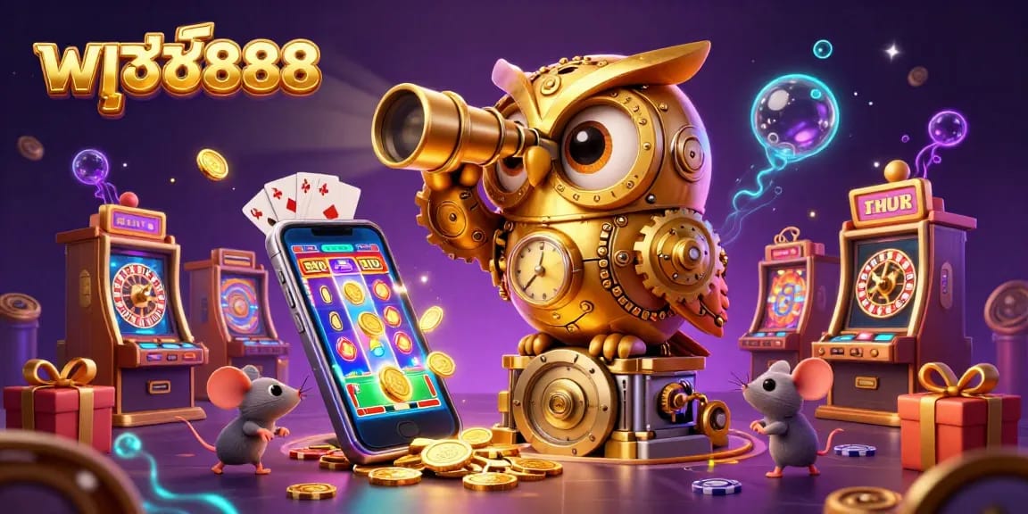 Experience thrilling games at พุซซี่888, featuring immersive slot machines and vibrant casino elements.