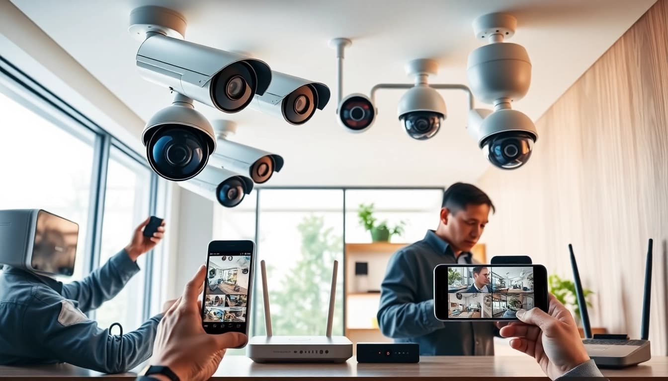 Soporte técnico en cámaras de seguridad con técnicos profesionales instalando sistemas de videovigilancia de alta tecnología.