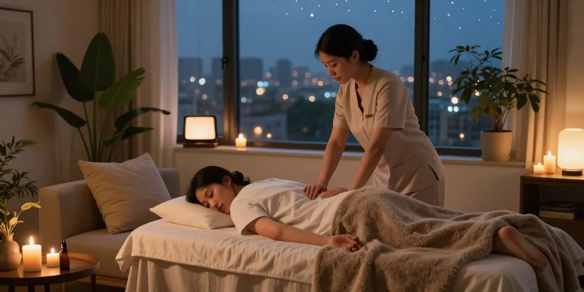Indulge in 출장안마 at home with a serene therapist, soft lighting, and luxurious relaxation.