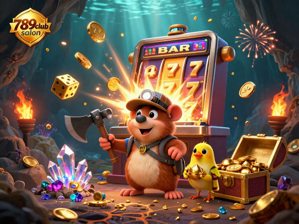 Spin to win at 789club salon with a colorful jackpot illustration showcasing vibrant casino symbols.