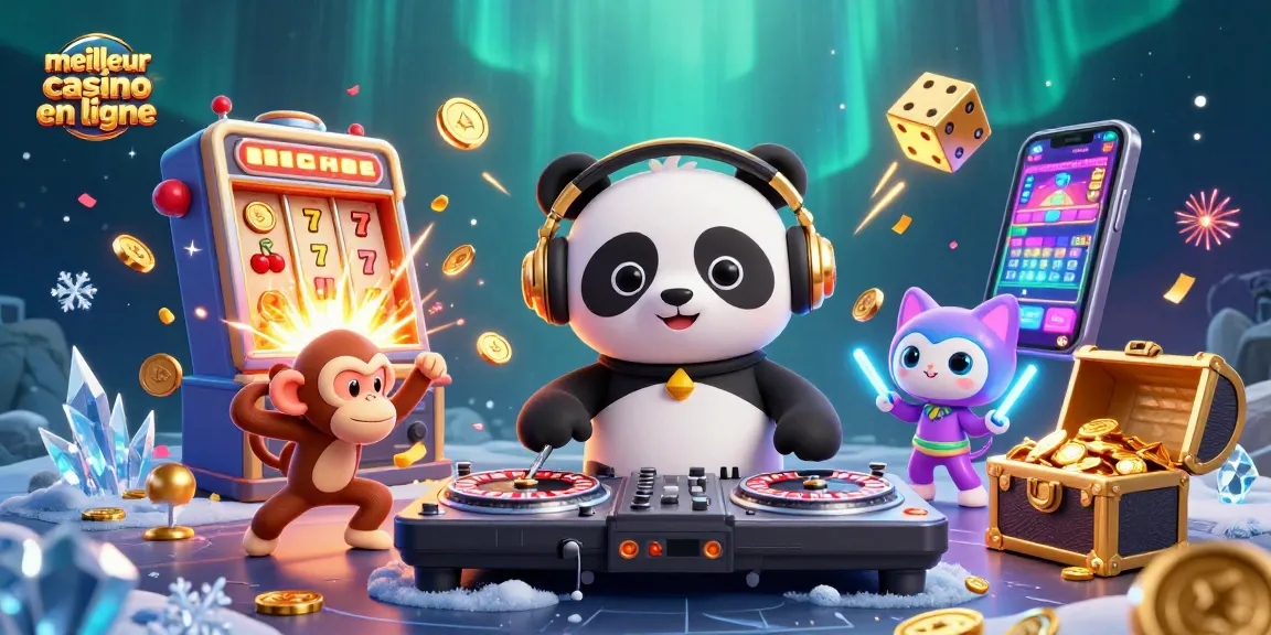 Jouez dans le meilleur casino en ligne avec un panda DJ et des jeux scintillants.