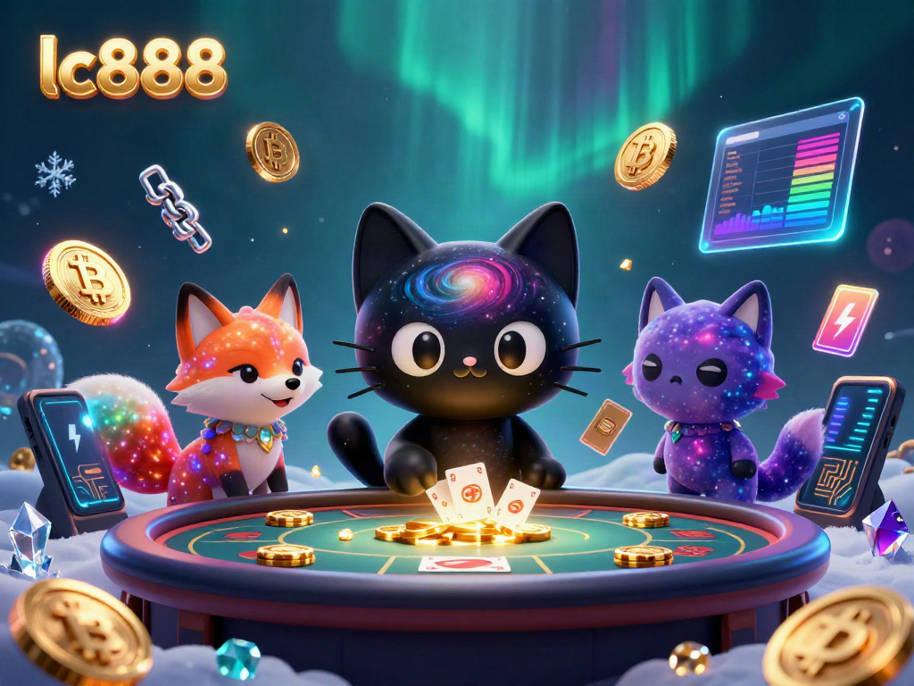 Engage with the cosmic casino scene featuring lc888, where a black hole cat draws in golden chips and cards.