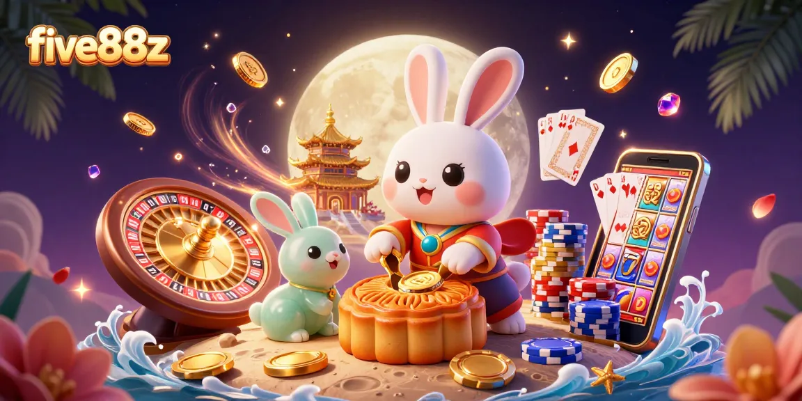five88z showcases vibrant moon rabbits and casino elements in a captivating lunar scene