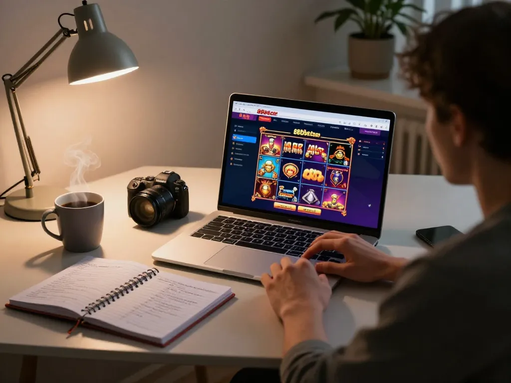 Engaging in 88betcom online gaming with a laptop and strategic notes in a cozy setup.