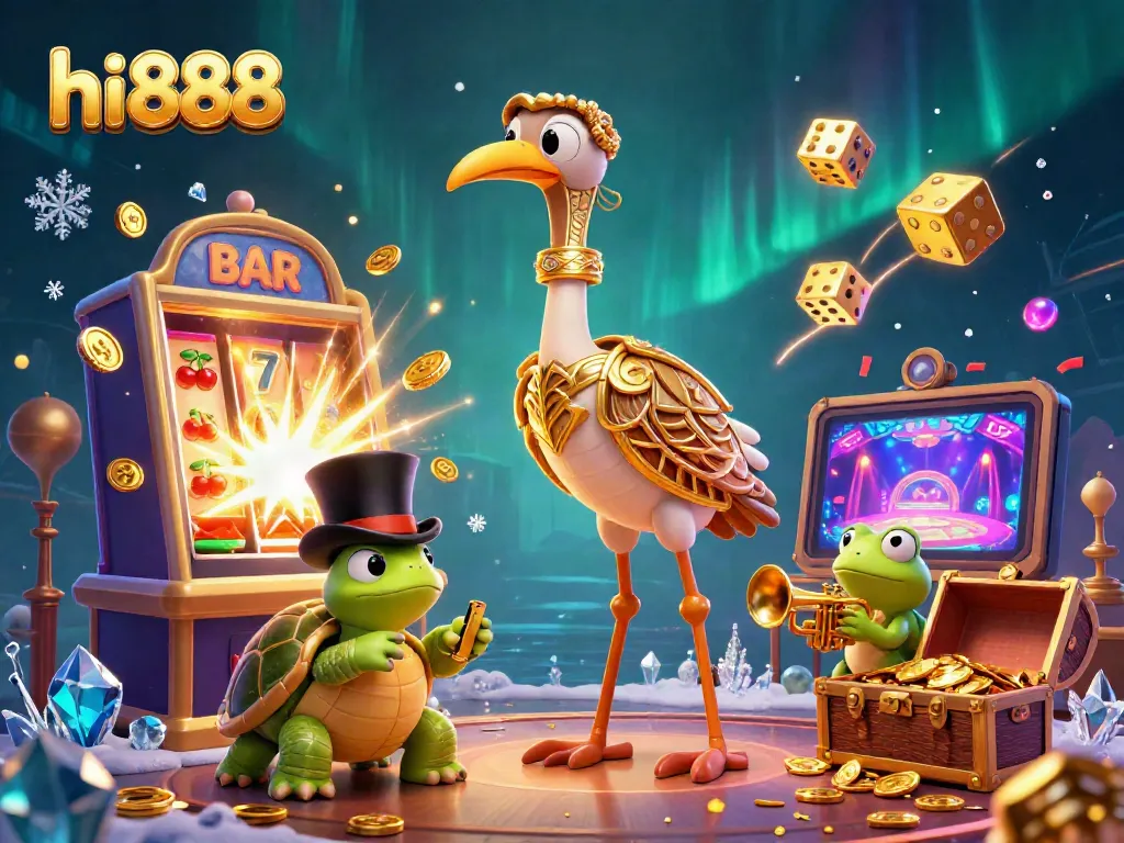 Experience the excitement of hi888 slots with this vibrant 3D casino scene, featuring iconic characters and winning elements.