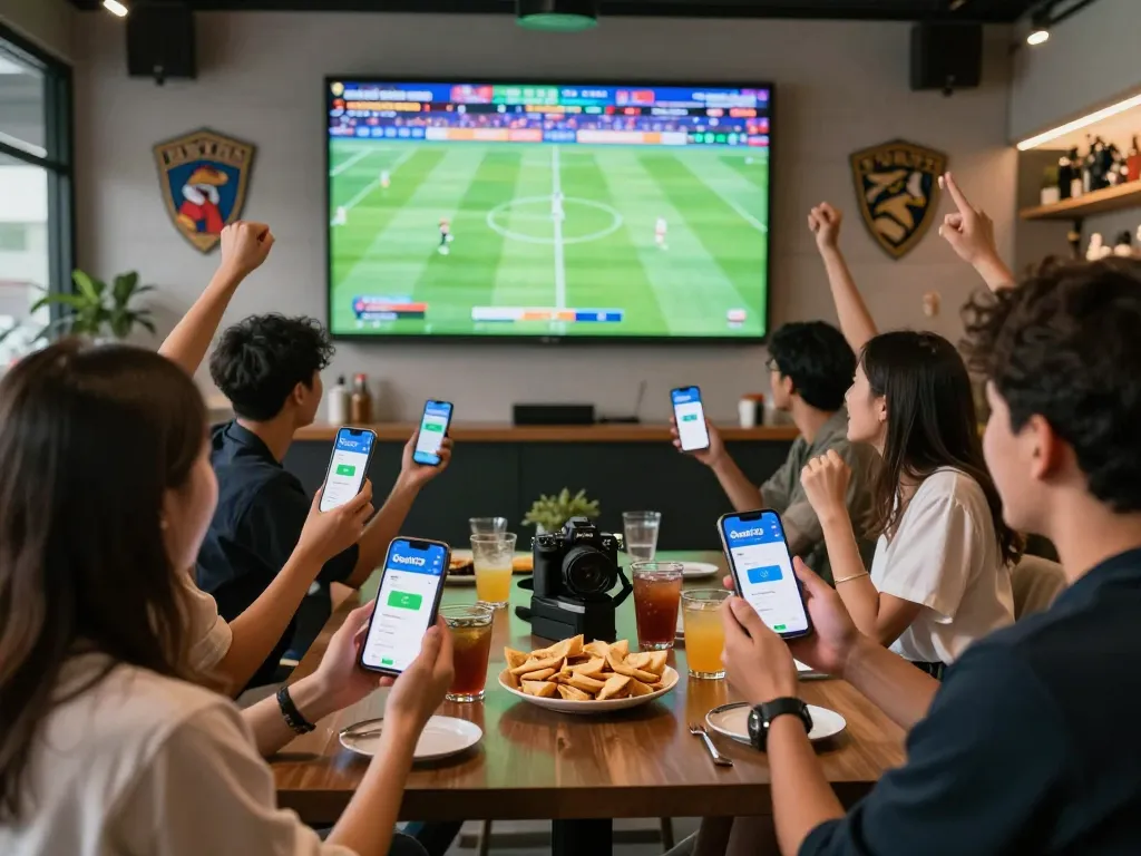Exciting sports viewing experience featuring friends engaging with thể thao Goal123 during a live match.