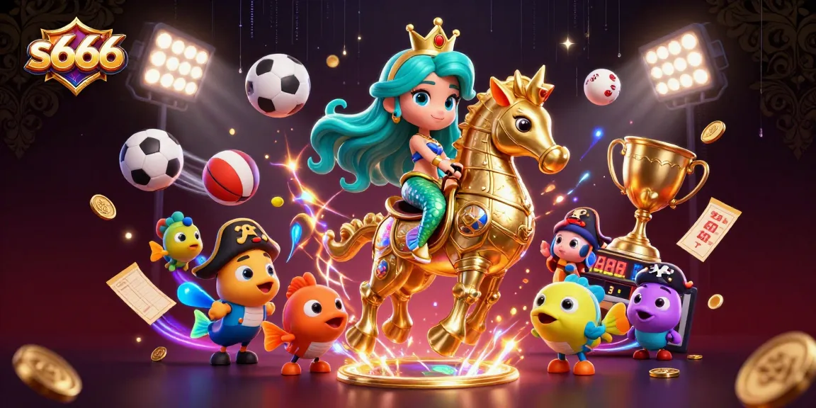 s666 engages players with a vibrant 3D casino scene full of colorful characters and dynamic sports elements.