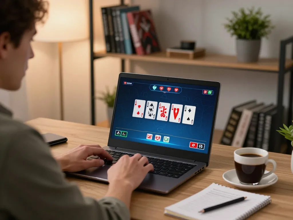 Player enjoying an online poker game on a laptop showcasing 789 gaming strategy.