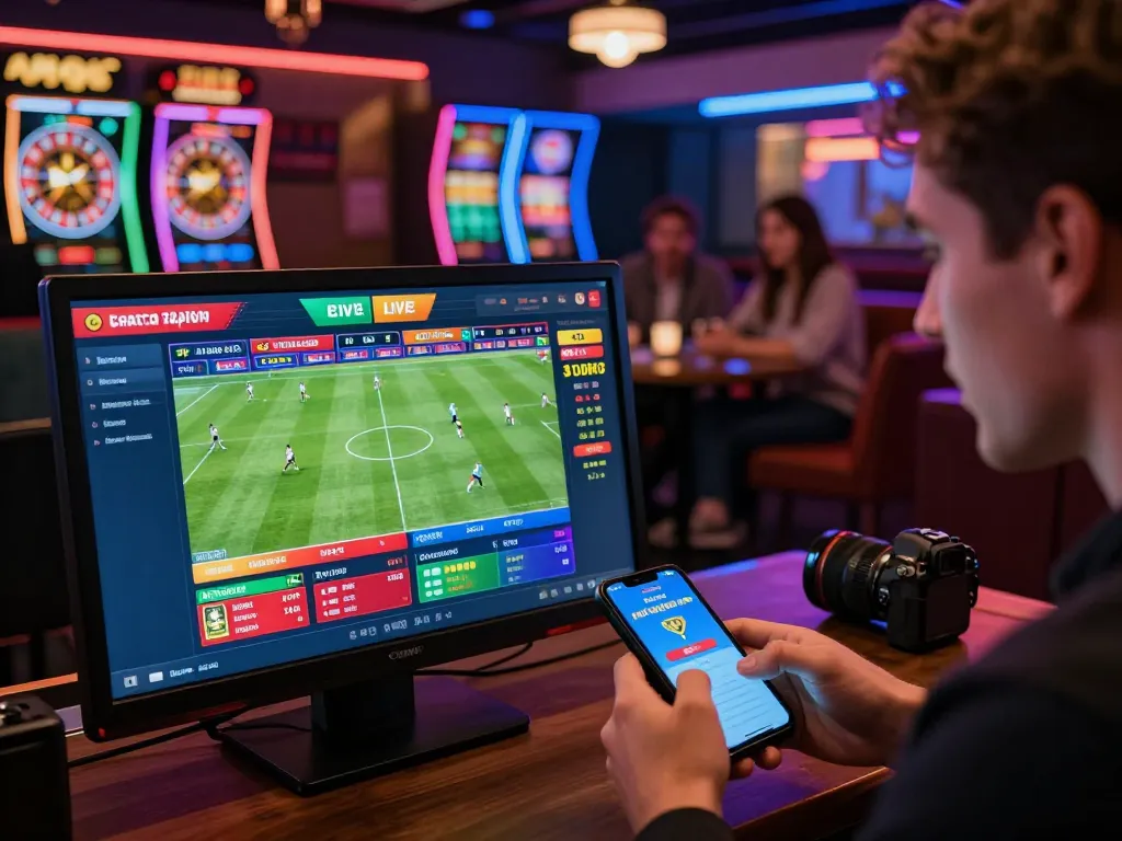 Engaging VN88 online betting experience during a live football match with friends.