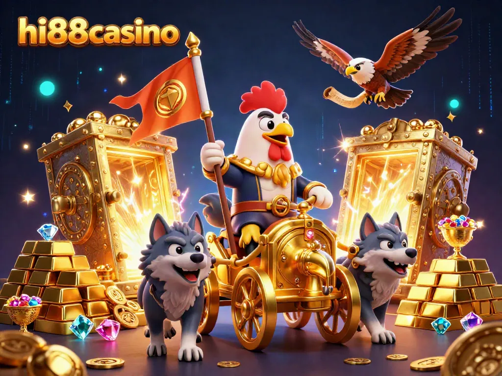 Experience the excitement of hi88casino with a dynamic 3D illustration showcasing vibrant casino elements and characters.