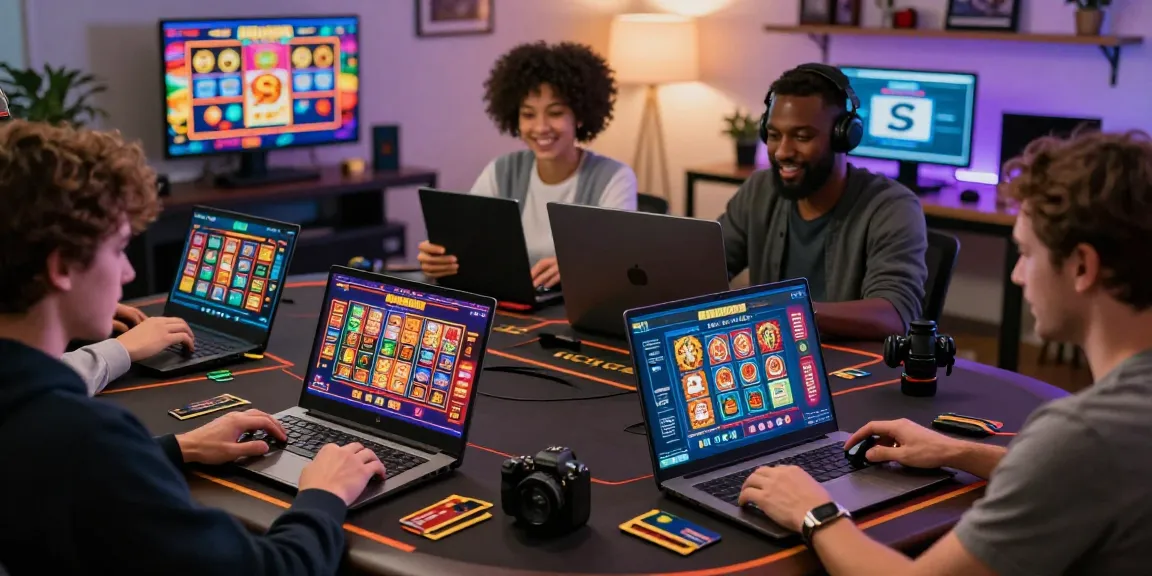 Thegbhouse.co.uk showcases players enjoying credit card casinos with vibrant gaming options and modern home office atmosphere.