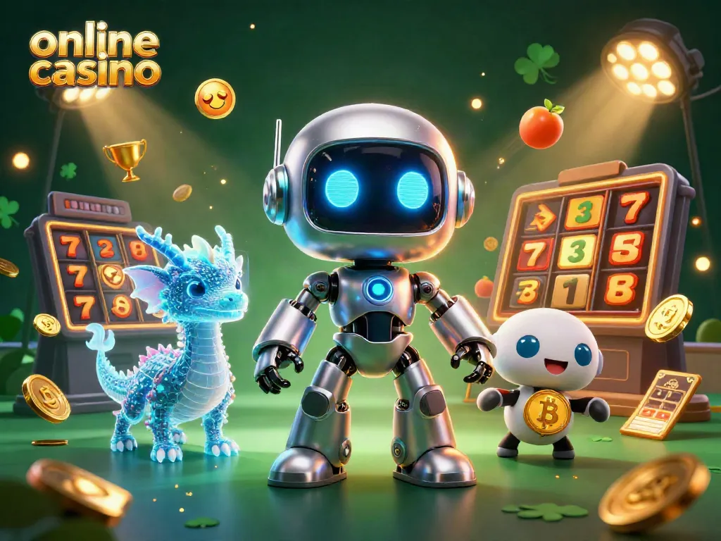 Juega en el casino en línea con personajes cibernéticos y elementos de juego vibrantes.