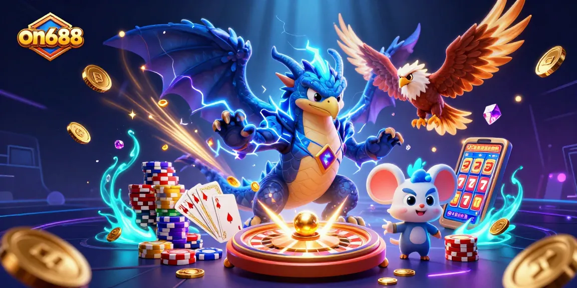 Experience thrilling gaming at on688 with stunning visuals showcasing casino elements and vibrant 3D characters.
