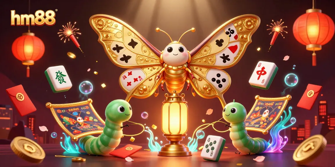 Experience the thrill of hm88 as the golden moth reveals casino wonders amidst vibrant gambling symbols.