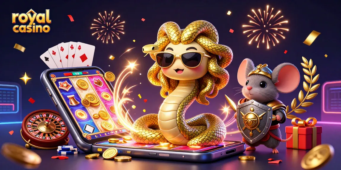 Engage with thrilling royal casino action featuring Medusa, a warrior mouse, and vibrant game elements.