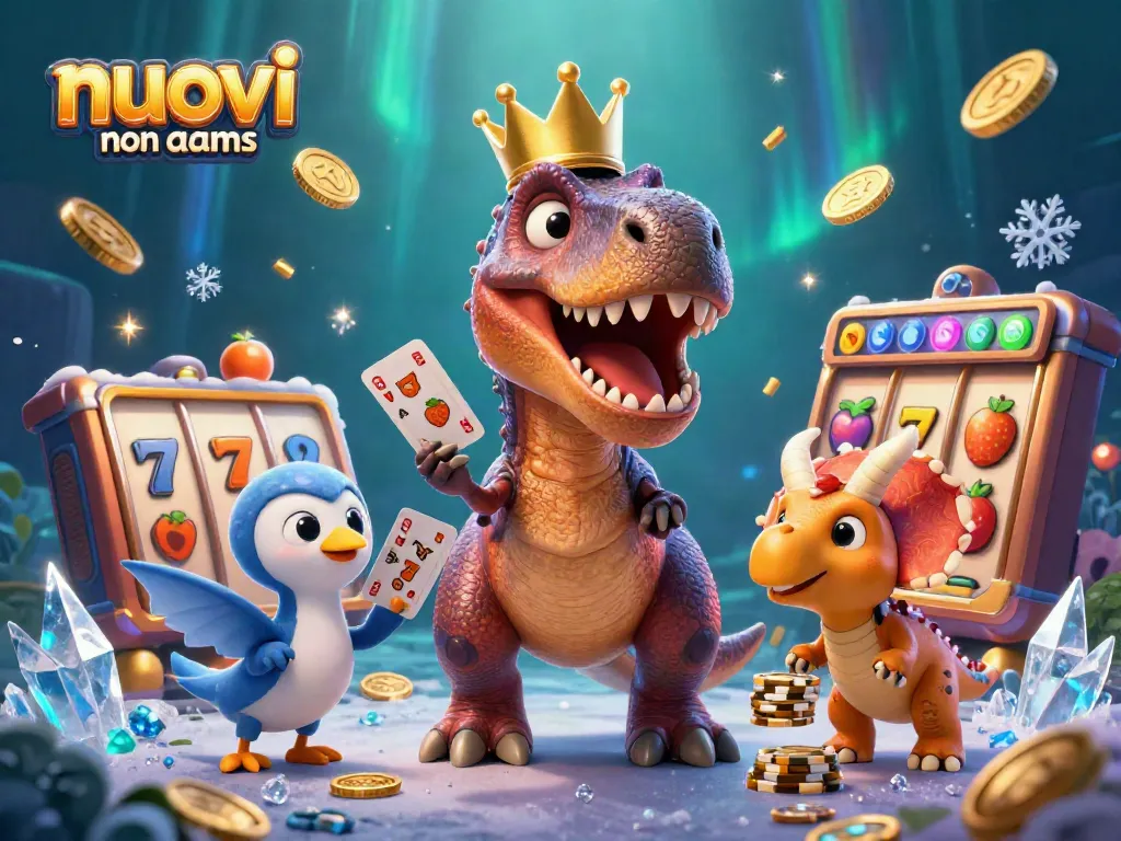 Gioca nei nuovi casinò non AAMS con un T-Rex che mescola le carte e un baby triceratops che impila fiches d'oro.