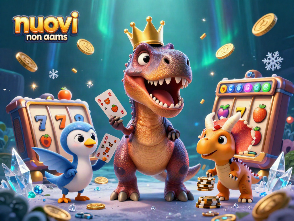 Gioca nei nuovi casinò non AAMS con un T-Rex che mescola le carte e un baby triceratops che impila fiches d'oro.