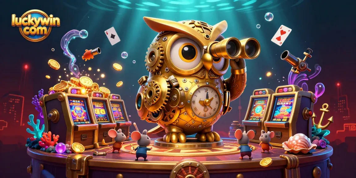 Experience winning strategies at luckywin com with a whimsical casino scene featuring playful elements and vibrant colors.