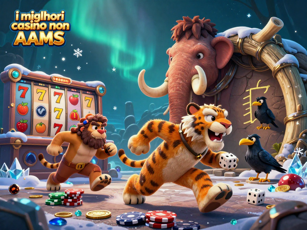 Gioca ai migliori casino non AAMS con illustrazione 3D di un casinò preistorico e dettagli vivaci.