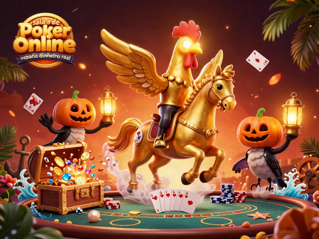 Salas de poker online en España con dinero real en una escena de casino vibrante con detalles llamativos.