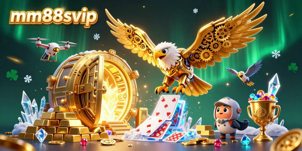 Dive into excitement with mm88svip as a golden eagle shrieks through a cascade of holographic cards.