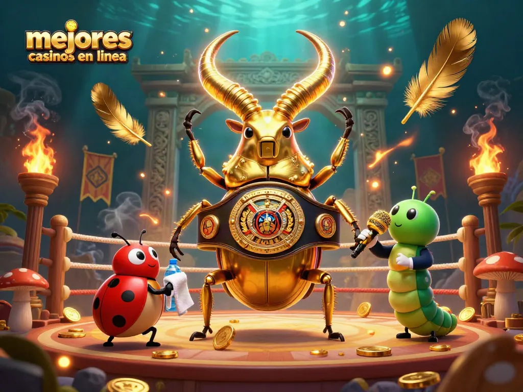Visualiza los mejores casinos en línea con un escarabajo y un escenario dinámico de apuestas.