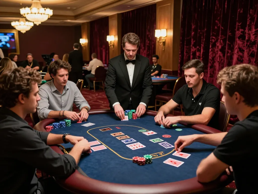 Kèo nhà cái hôm nay at a luxury poker table with players engaged in an intense game.
