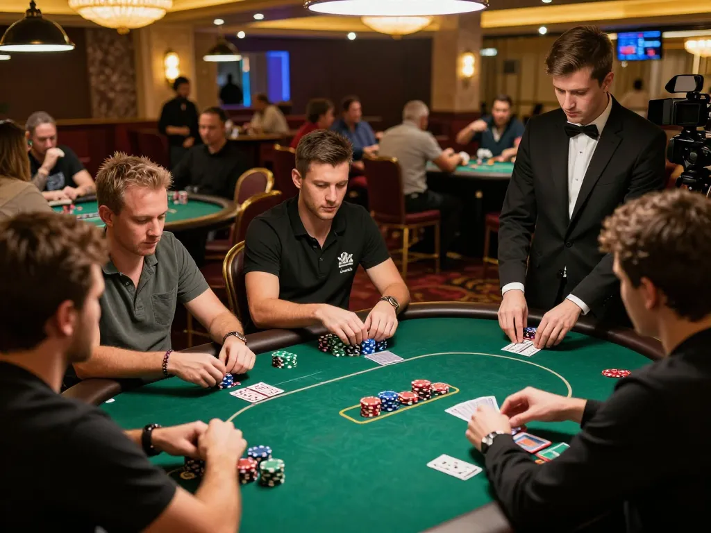 Players strategizing at a poker table in an upscale casino setting, showcasing the excitement found on https://mm88.blog/