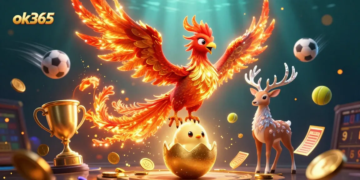 Experience the thrill of ok365 with a vibrant 3D phoenix scene highlighting dynamic sports betting action.
