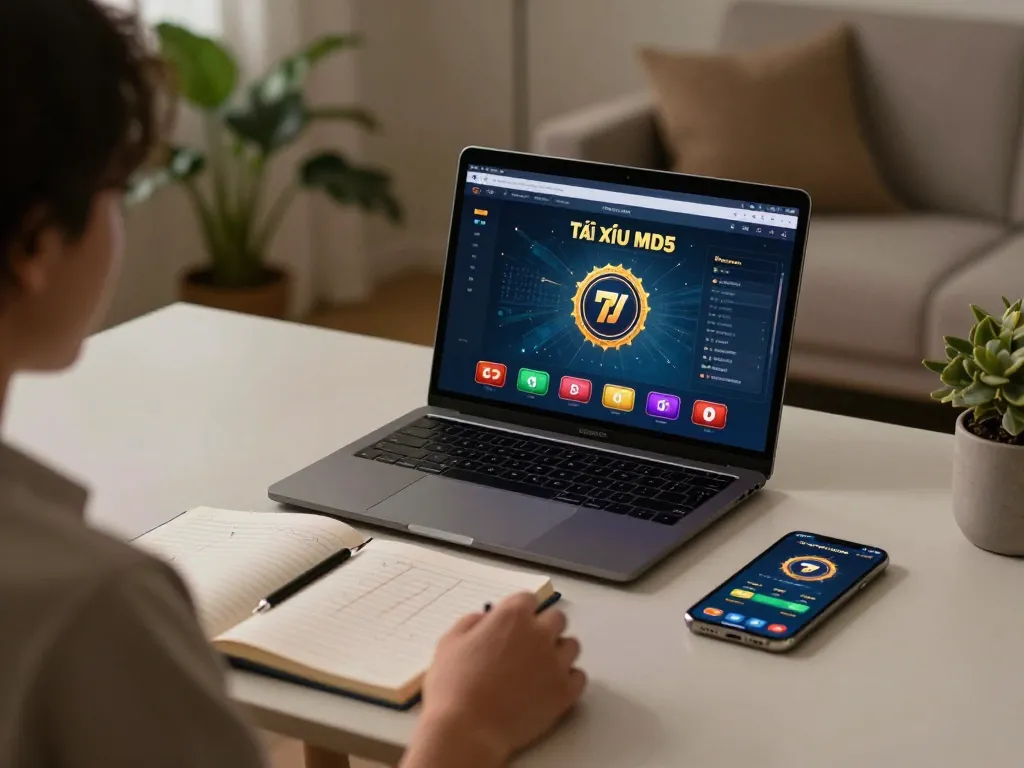 Play Tài xỉu MD5 online with a cozy gaming setup showcasing strategies and betting