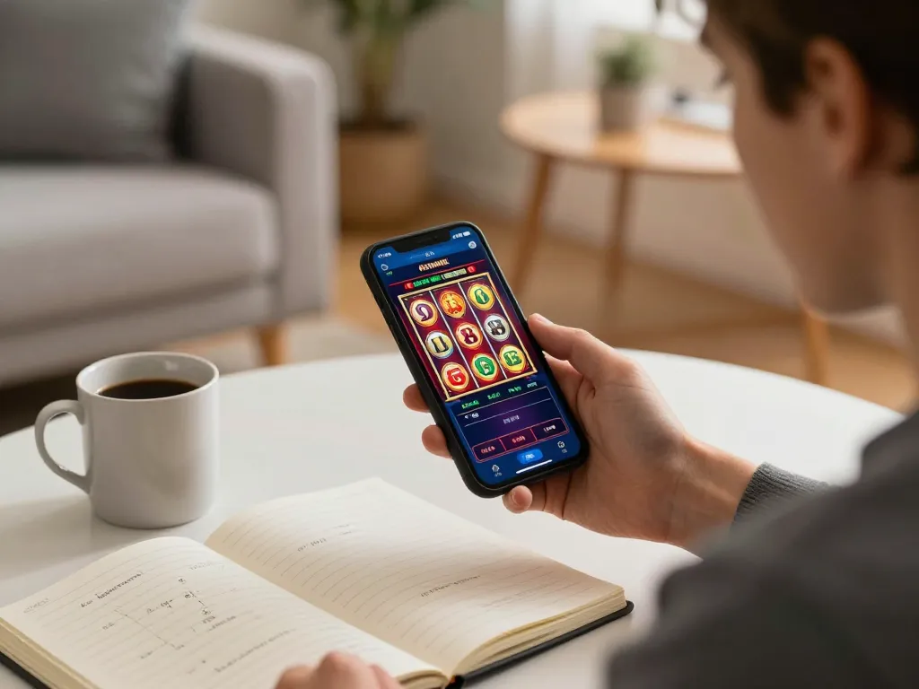 A player enjoying gg88 com slot games on a mobile app in a cozy home setting.