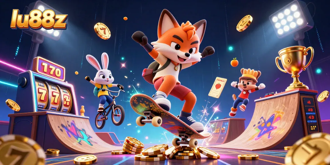 Engage in thrilling casino adventures with lu88z, showcasing animated characters amidst vibrant gambling action.