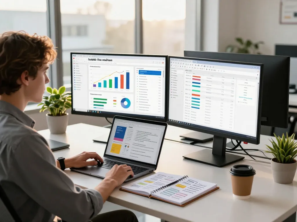 Professional workspace scene featuring analytics related to mb666 and design projects, showcasing modern office collaboration and productivity.