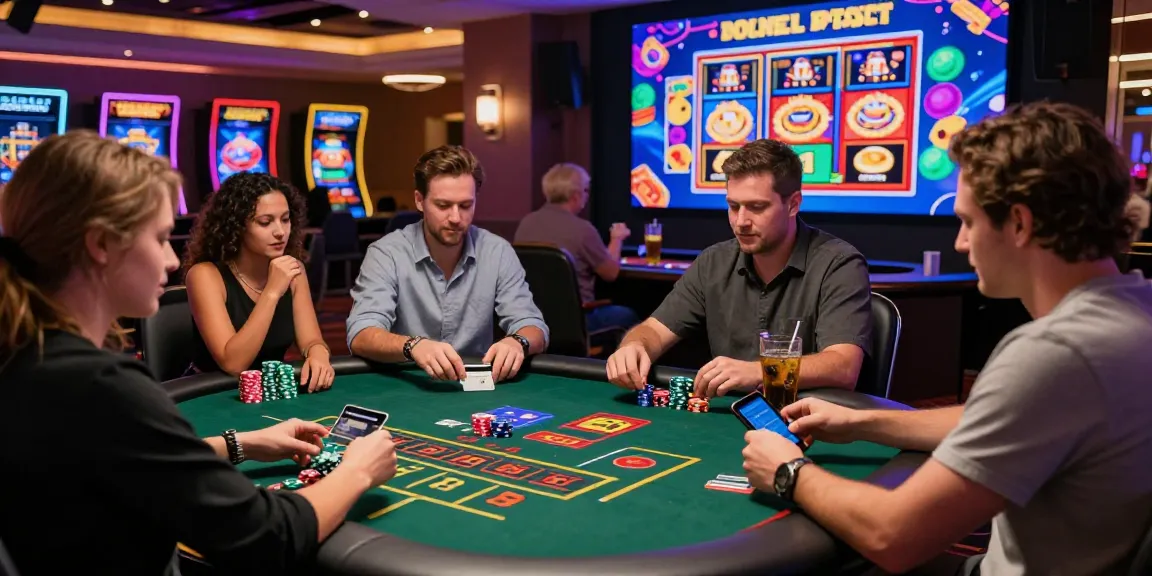 Players enjoying online casinos that accept credit cards, engaging at live dealer tables and vibrant slot games.
