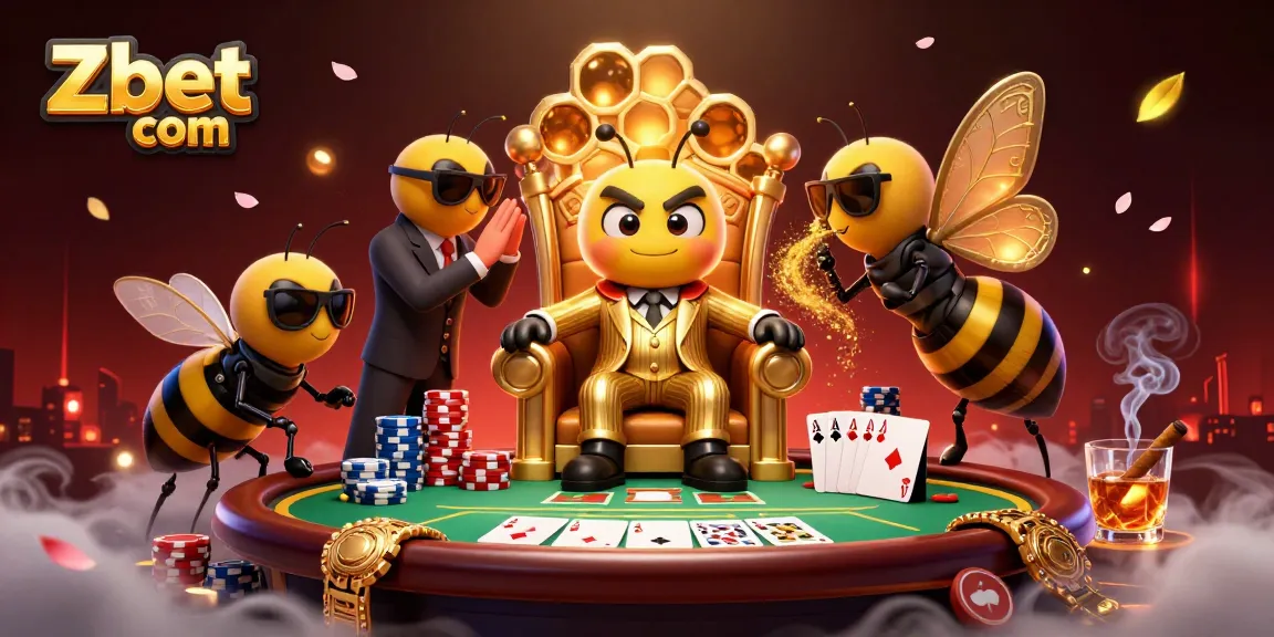 Engage with Zbet com's thrilling poker scene featuring a bumblebee mob boss and high-stakes gameplay.