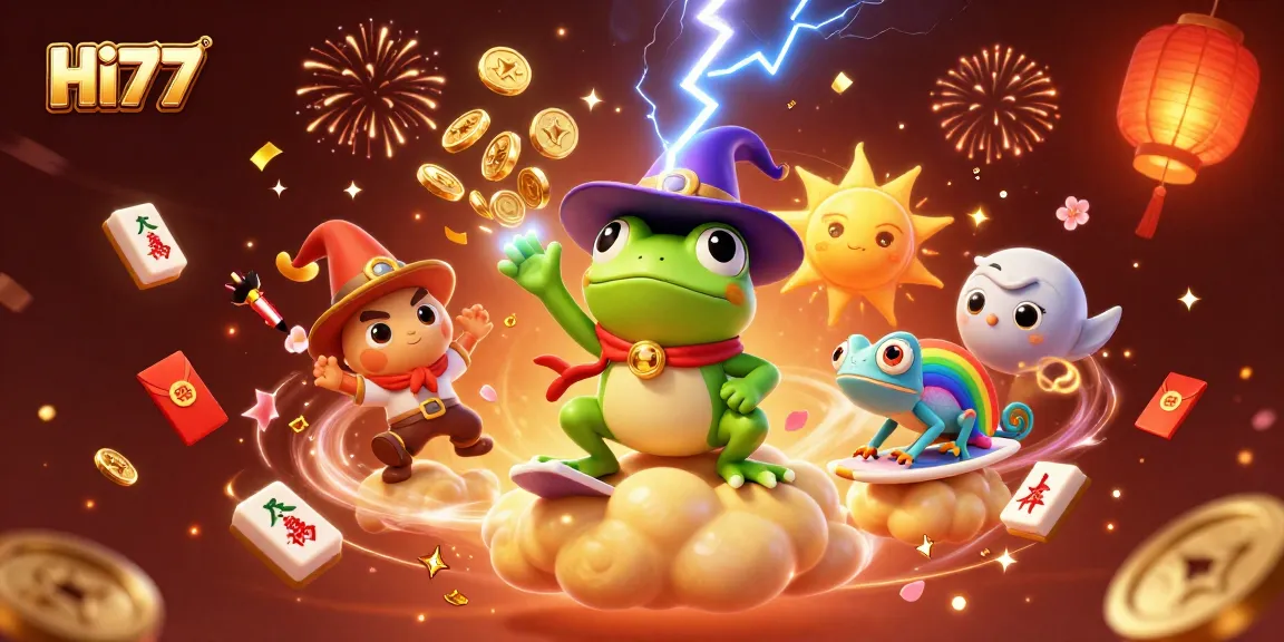 Win big with HI77: enjoy a dynamic casino experience amidst golden coins and vibrant game elements.