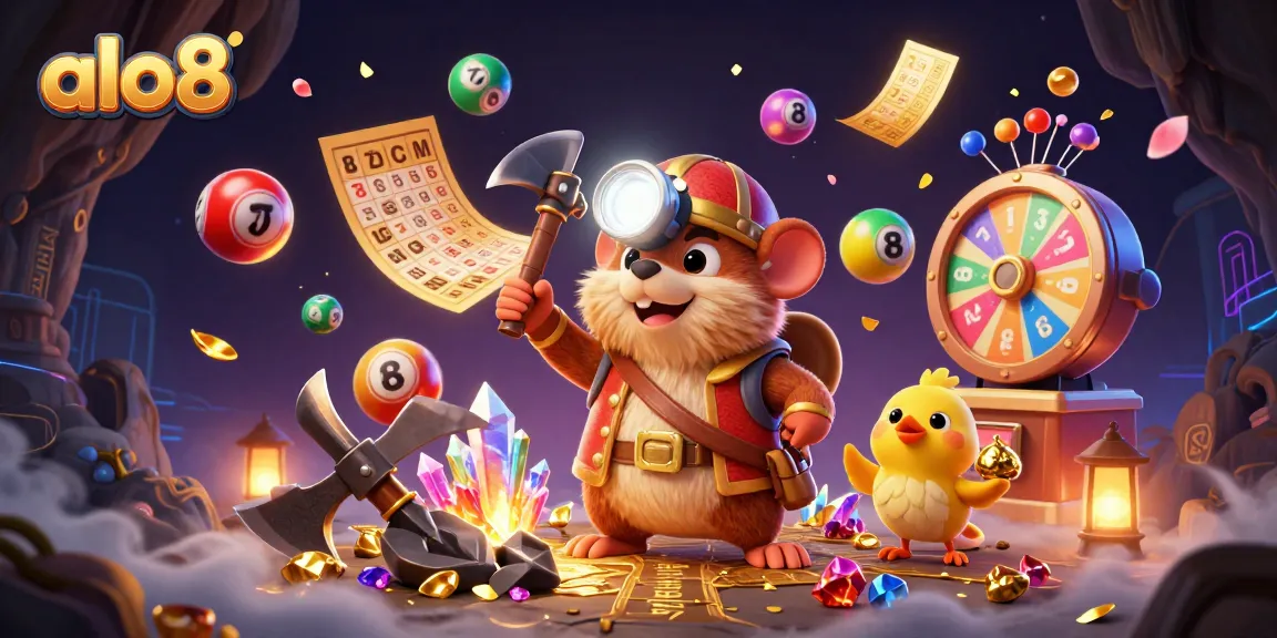 alo8 offers thrilling lottery and gaming experiences with a vibrant 3D scene of excitement and wealth.