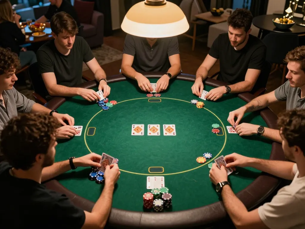 Players enjoy a competitive game of poker on Sunwin platform in a cozy home atmosphere.