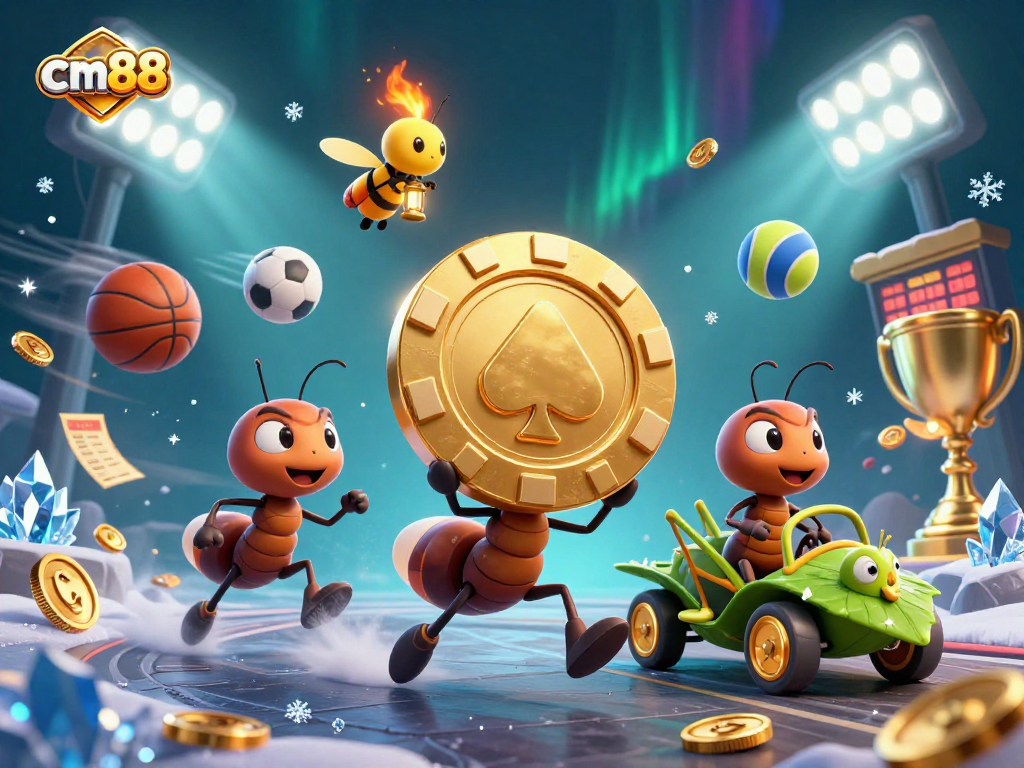 Experience thrilling gameplay at cm88 with ants heist illustration capturing action in a vibrant casino world.