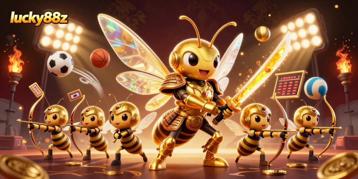 Engage in winning strategies with lucky88z's interactive 3D casino illustration featuring dynamic sports elements.