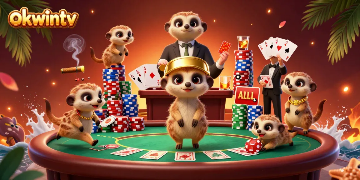 Okwintv showcases meerkats operating a vibrant casino with engaging poker action.
