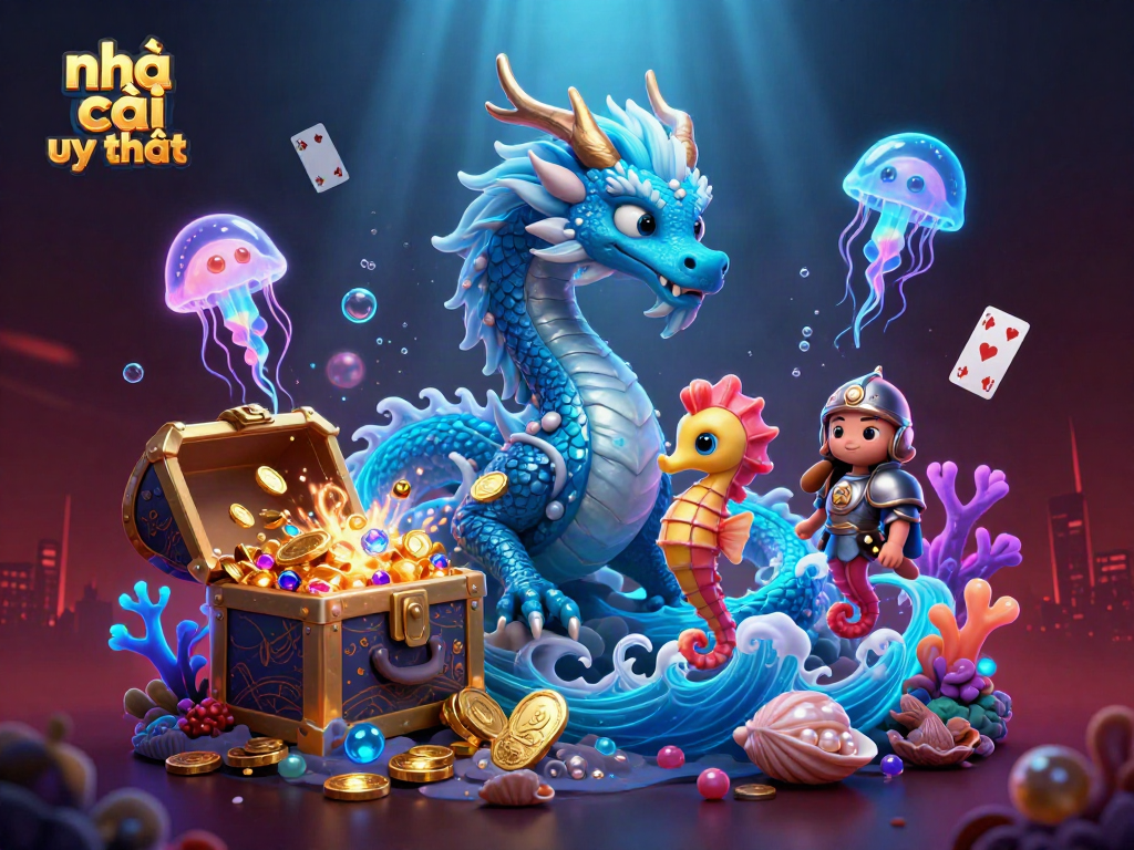 Bet safely at nhà cái uy tín with vibrant underwater casino-themed illustration, showcasing thrilling gaming elements.