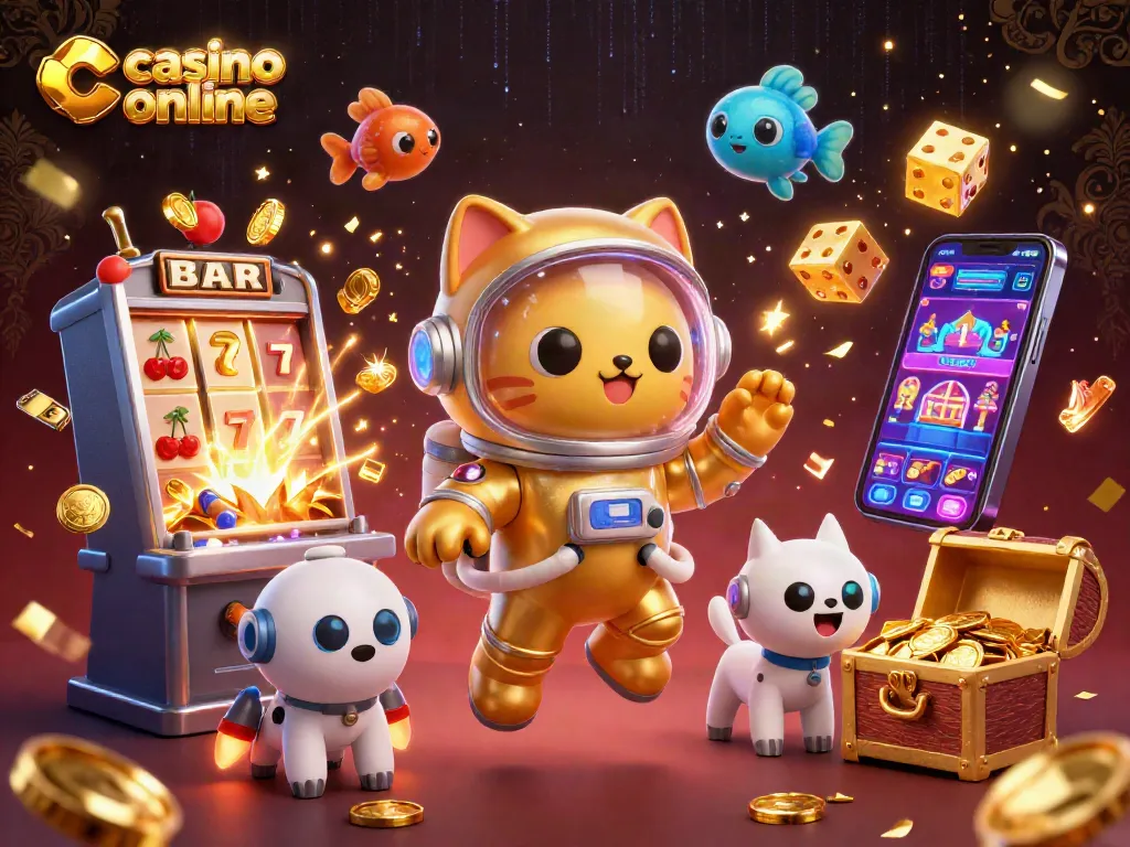 Disfruta de juegos en un casino online mientras una astronave dorada explota en monedas doradas.