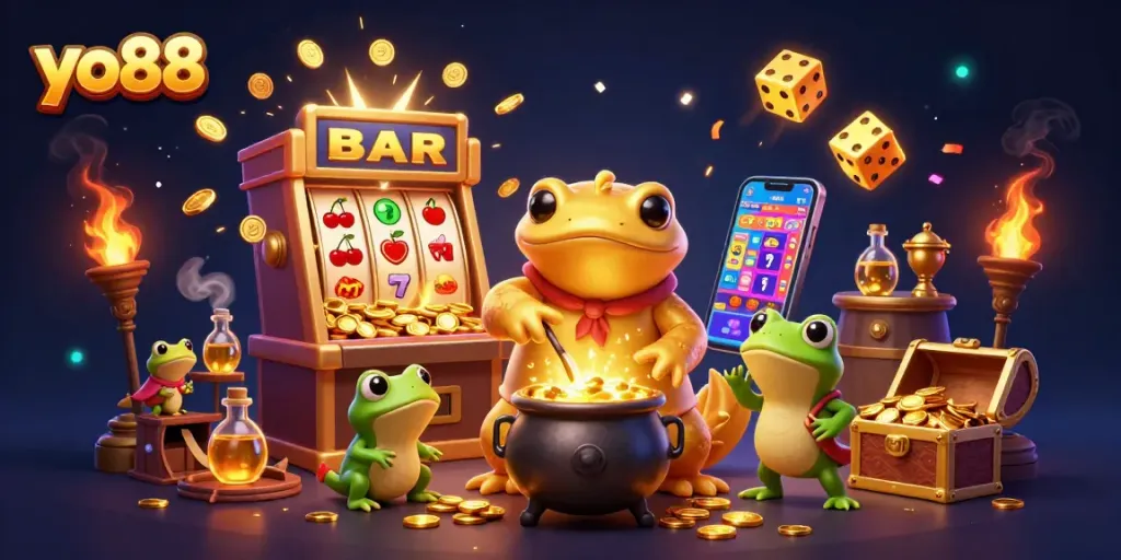 Experience thrilling gameplay with yo88 as a golden salamander alchemist transforms coins in a vibrant casino scene.