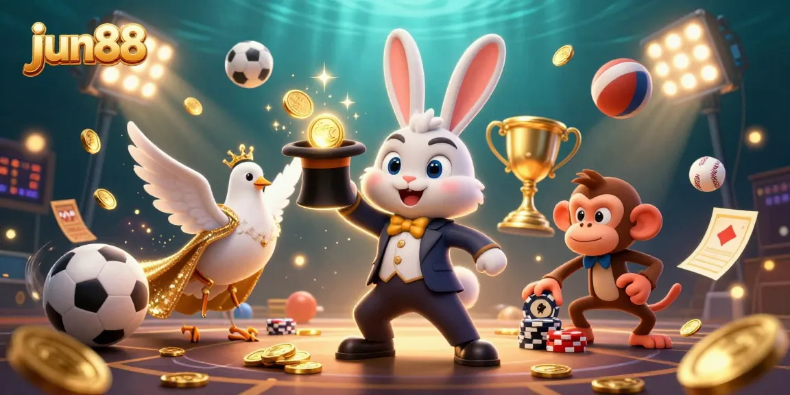 Experience the thrill with jun88 in this vibrant 3D casino scene featuring magical characters and gaming elements.