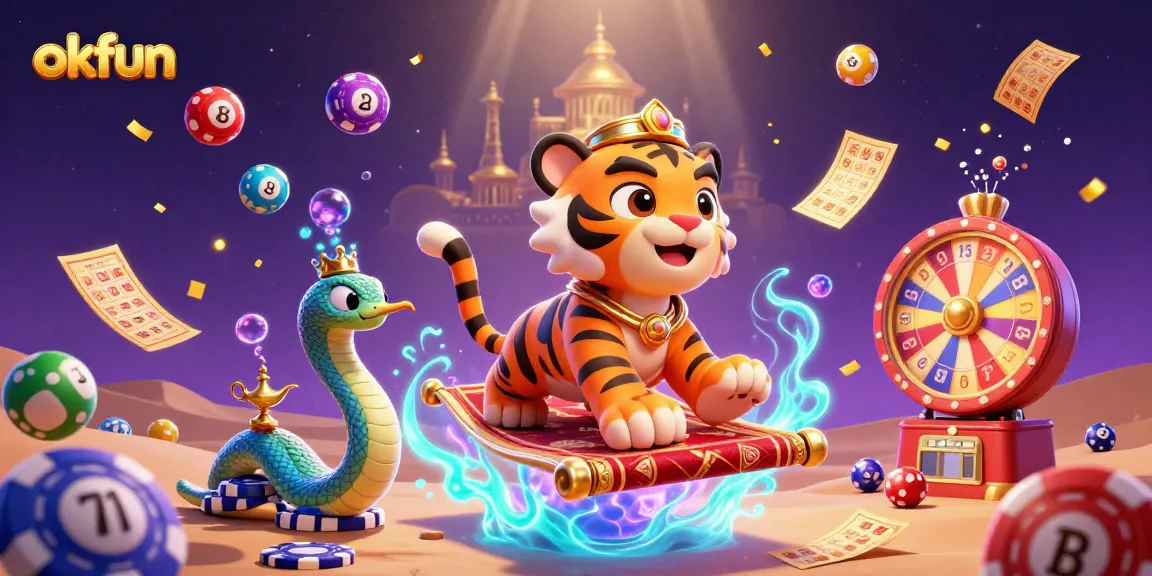 Engage in exciting gameplay at okfun with a vibrant, animated casino-themed digital illustration.