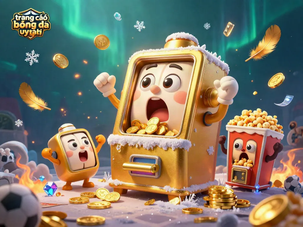 Trang cá độ bóng đá uy tín - Máy đánh bạc hoạt hình vàng ngạc nhiên khi thắng jackpot với tiền xu bay ra, tạo không khí sôi động.
