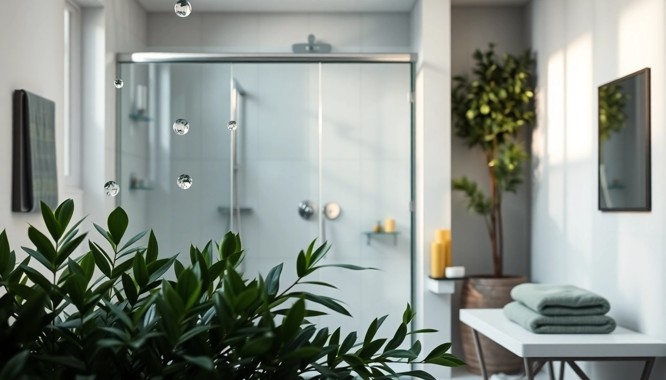 Experience elegant showers Australia with a modern, serene shower design and lush greenery.